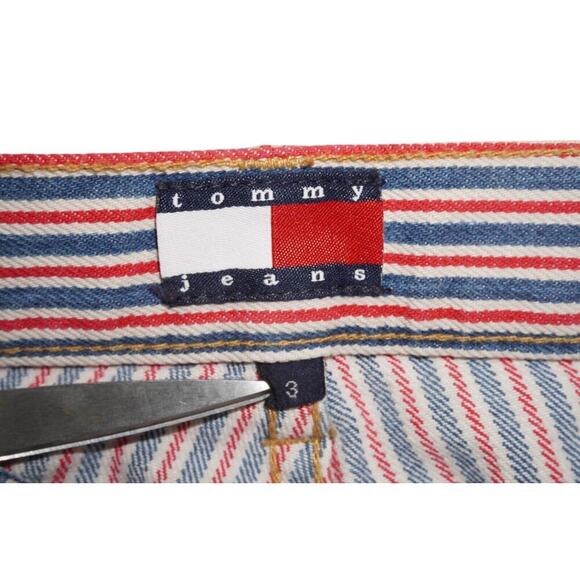 Vintage Tommy Jeans Red White Blue Striped Flare Pants Size 3 Y2K 90s Retro USA - Picture 4 of 16